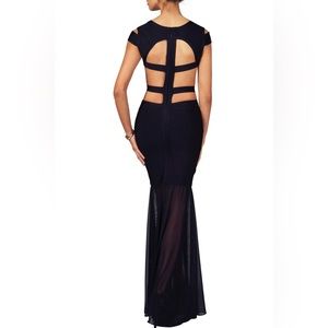 NWT Black Bandage Cut Out Gown Dress Mesh Formal Prom Holiday Designer Revolve